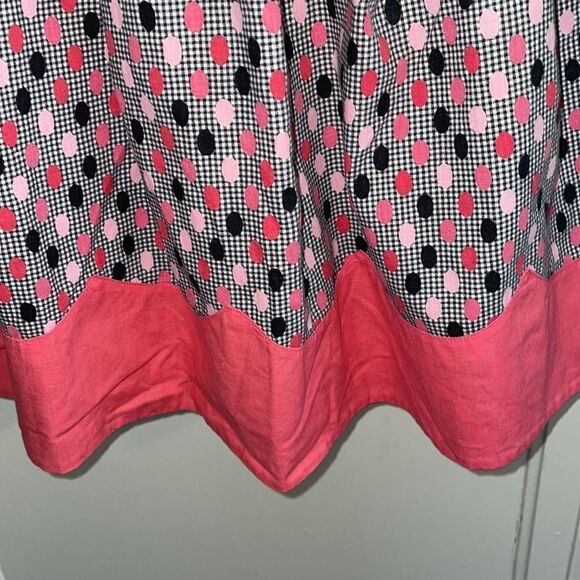 Vtg mid Century pink & black polka dot apron - Picture 3 of 6